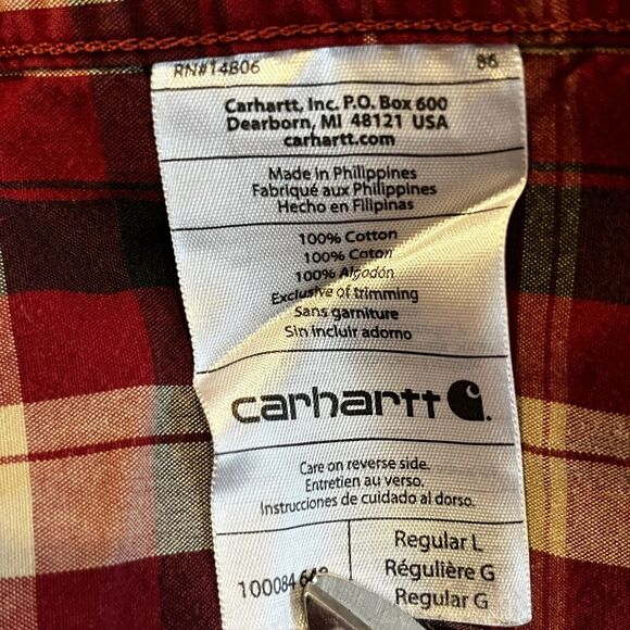 Carhartt Button Up Shirt Mens Red Plaid Long Sleeve Casual Workwear Large - Picture 4 of 7